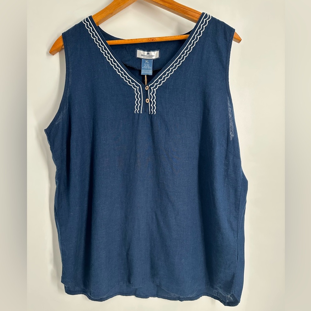 Stella Parker Linen Blend Sleeveless Shirt V Neck Tank